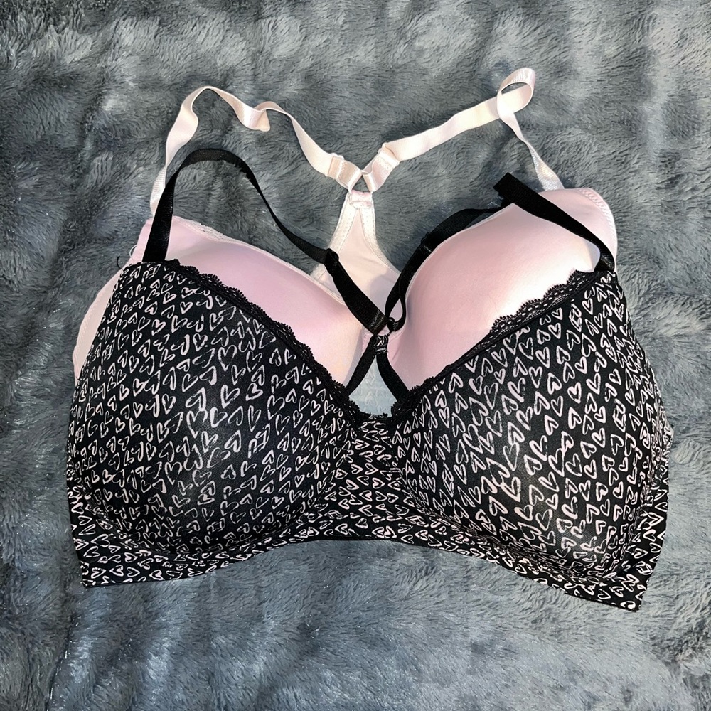 Black Bra with Hearts and Pink Bra